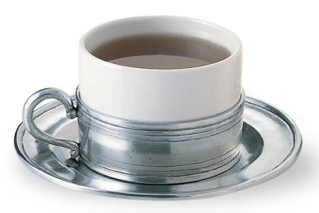 Cappucino or Tea Cup with Saucer by Match Pewter