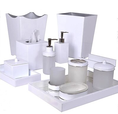 Premium Blue & White Bathroom Accessories Set New Apartment Essentials  Bathroom