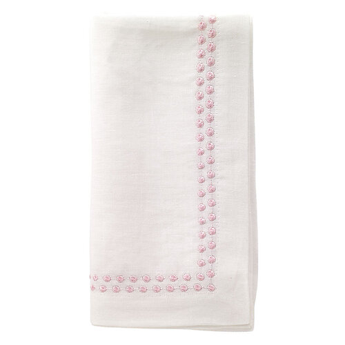 Bodrum Pearls Rose Pink and White Linen Napkins - Set of 4