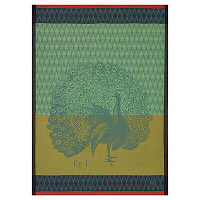 Le Jacquard Francais Planche Animaliere Paon Moss Cotton Tea Towel