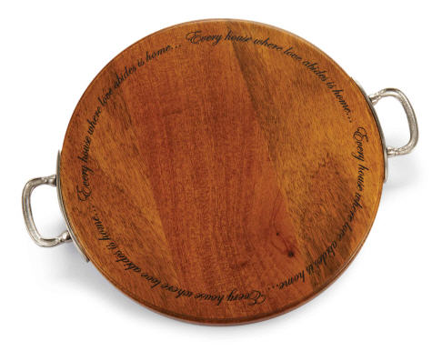 Round Wood Cutting Board with Pewter Finish Handles