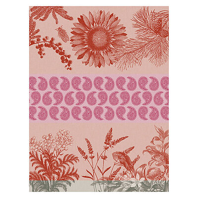 Le Jacquard Francais Soleil au Jardin Red Cotton Tea Towel