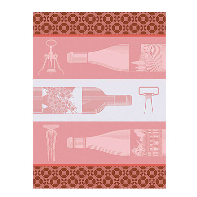 Le Jacquard Francais Vin en Bouteille Pink Cotton Tea Towel