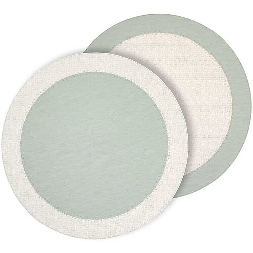 Bodrum Halo White and Celadon Round Easy Care Placemats - Set of 4