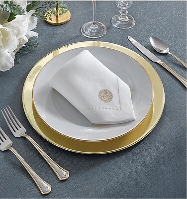 Sferra Venezia Gold Embroidered White Linen Napkins