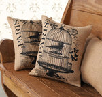 Burlap Pillow with Birdcage Design
