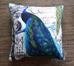 Peacock Bird Pillow in Blue, Black and White